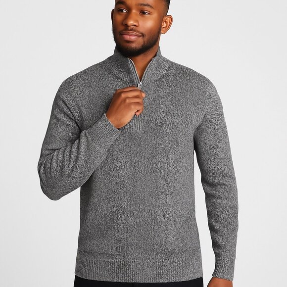 Calvin Klein Men’s XL Gray Marled Cotton Knit Quarter-Zip Sweater - Picture 5 of 5